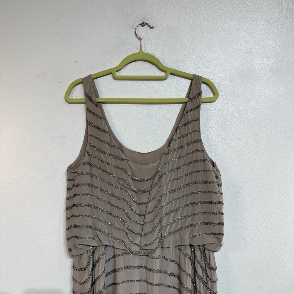 INC Taupe Silk Beaded Mini Dress Sleeveless Draped Chain Detail Dress Sz 10 - Picture 8 of 12